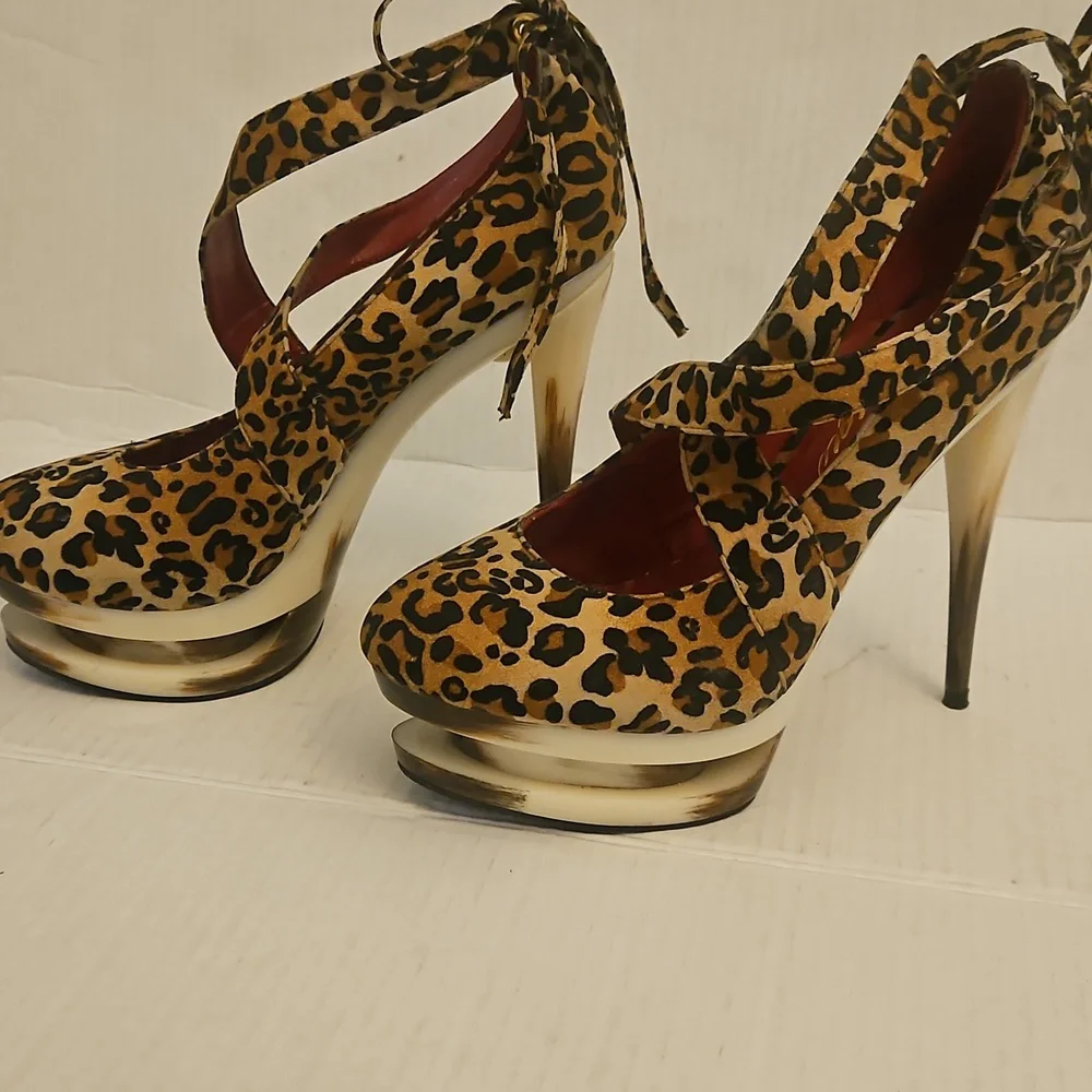 👣PRIVILEGED 😽 Leopard Stilletto Platform "STRIPPER " Heels S 9 - Picture 3 of 8
